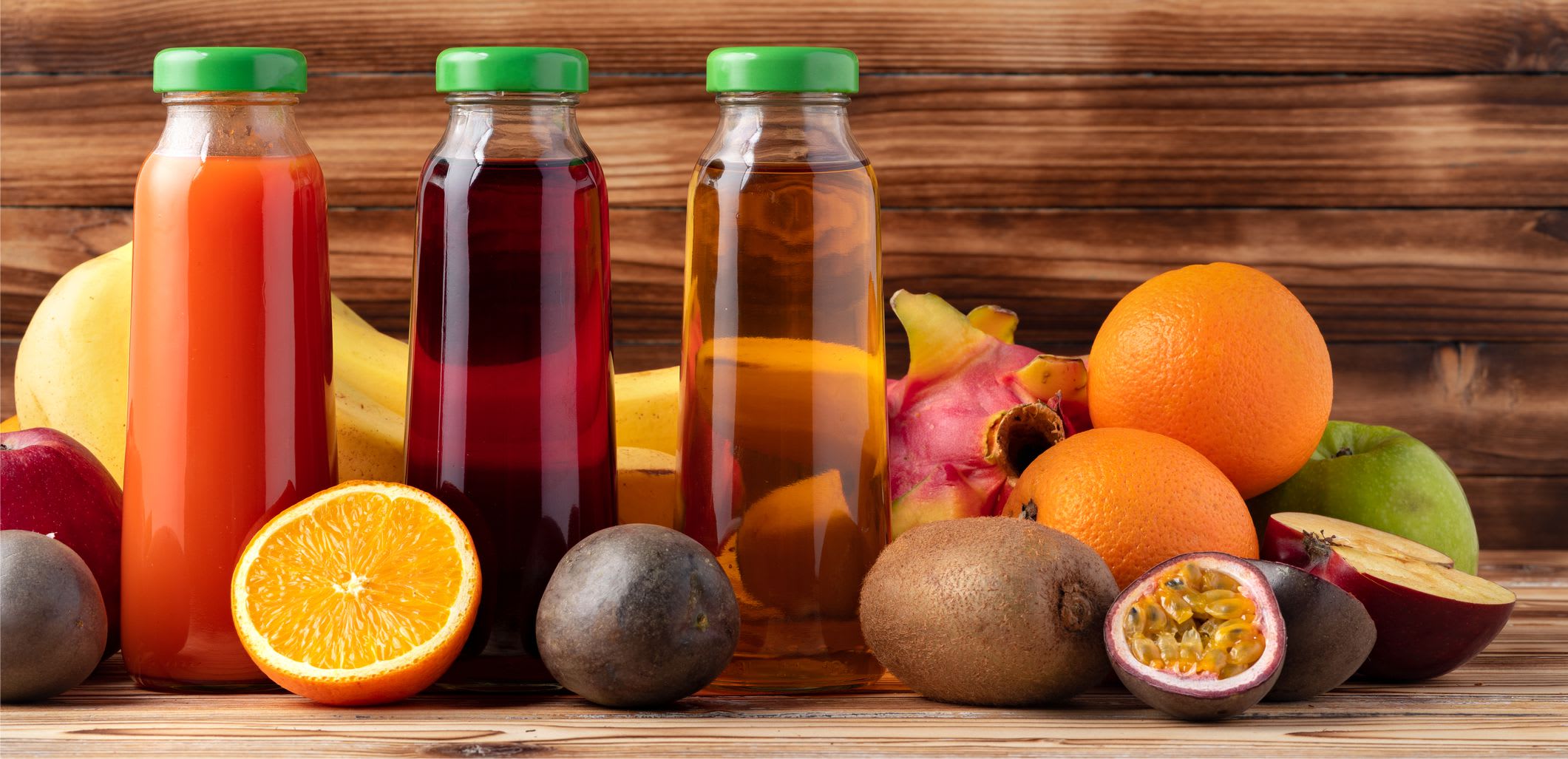 juice bottles with fruit for co-packing